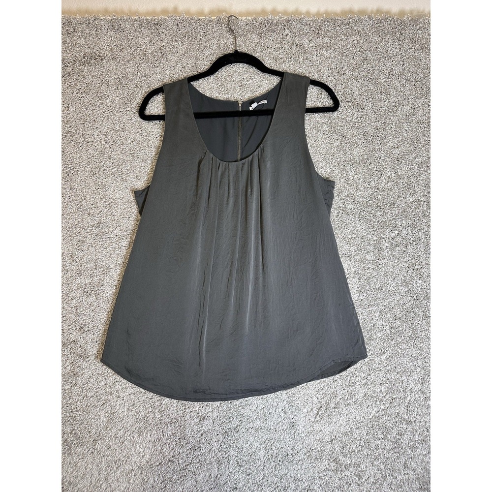 Halogen Silk Sleeveless Blouse Gray Large Stretch Back Zip Career Top
